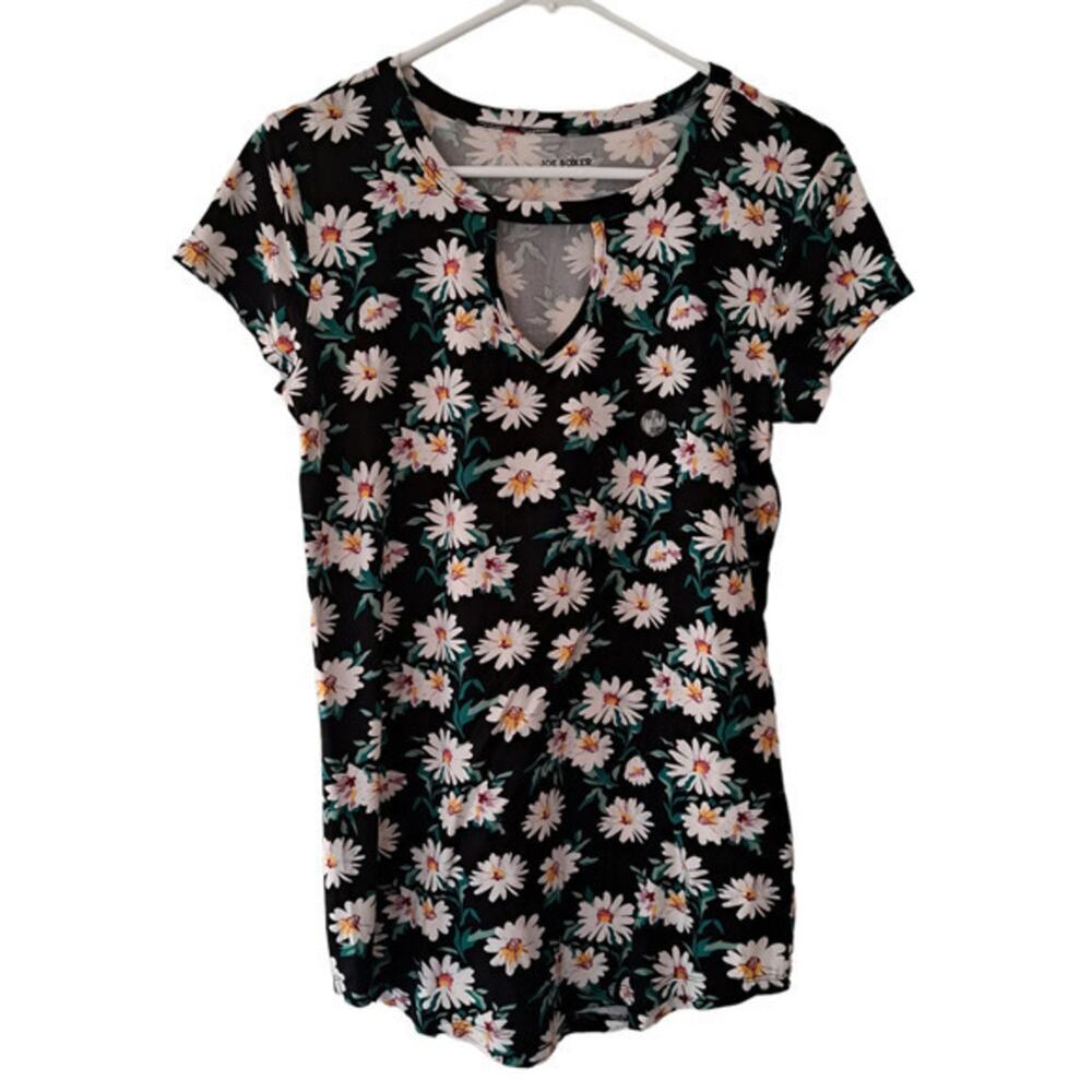 Joe Boxer Womens Pullover Stretch Short Cap Sleeve Top Black Daisy‎ Sz M